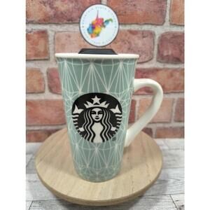 Starbucks 16oz Mermaid Logo Tall Latte Cup Mint Green Geometric Design 2017